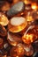 Vertical background of amber colored stones. Generative AI