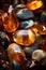 Vertical background of amber colored stones. Generative AI