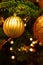 Vertical background christmas golden frosted ball decoration bright burning garland