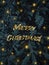 Vertical background with Christmas tree branches and Merry Christmas text with golden glitter effect. Season Wishes