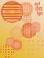 Vertical background in warm golden, yellow and orange colors. Geometric shapes, round spheres, gradients, transparency. Vector