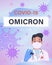 Vertical banner with doctor and covid viruses around, call for vaccination. The OMICRON coronavirus strain. Omicron