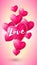 Vertical banner with pink origami hearts