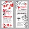 Vertical banners or flyers concepts set. Japanese red cherry flower branch blossom and bamboo silhouette