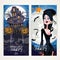 Vertical banners for Halloween party with Witch and her home on full moon background