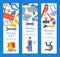 Vertical banners of plumbing tools, fixtures and services vector illustration. Plumber with plunger and suitcase