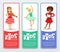 Vertical banners set with teenager girls practicing arts, playing the violin and accordion, ballet dancing. Kids club