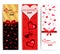 Vertical banners for Valentines day, golden, red, scarlet, pink, white, copy space, background, can be used as cards,