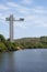 Vertical beautiful shot of bungee jumping tower on the beach