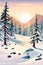 vertical Beautiful view of mountains and trees covered with snow vector illustration