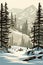 vertical Beautiful view of mountains and trees covered with snow vector illustration