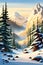 vertical Beautiful view of mountains and trees covered with snow vector illustration