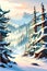 vertical Beautiful view of mountains and trees covered with snow vector illustration