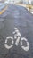 Vertical Bicycle lane symbol on a weathered road in winter