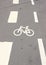 Vertical bicycle sign on asphalt with white stripes