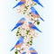 Vertical border seamless background bluebirds  thrush small bird on an apple tree branch with flowers spring background vintage