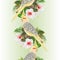 Vertical border seamless background funny  parrot yellow cockatiel cute tropical bird  and white hibiscus watercolor style on a