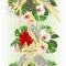 Vertical border seamless background   parrots yellow cockatiel cute tropical bird  and red and white hibiscus watercolor style on