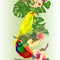 Vertical border seamless background tropical bird  and beautiful yellow parrot Indian Ringneck orchid  phalenopsis   and