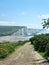 Vertical breathtaking view of Seven Sisters cliff at a distance in East Sussex, England