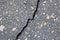 Vertical broken crack on the surface of asphalt pavement
