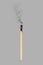 Vertical burned match with smoke isolated on gray background