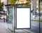 Vertical Bus Stop Advertisement Mockup. Street, Day. Copy Space