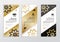 Vertical business gold black white banners. Ornamental flower elements on white background