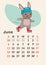 Vertical calendar 2023. Month of June. A hare in a helmet is rollerblading.