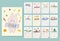 Vertical calendar template 2023 with cute kawaii rabbit symbol of the year.Cover and 12 pages format a3 a4 a5 a6 with seasonal