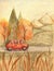 Vertical card posters thanksgiving day isolated autumn family holiday tradition. Hand drawing red cute car on a fall road going