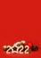 Vertical Christmas card with 2022 numbers, new year balls, fir cones on a red background. The basis for a festive New Year`s