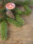 Vertical christmas decoration frame spruce tree fir branch with