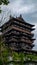 Vertical closeup of the Dongpo Urban Wetland Park main building near Minjiang river, Meishan, China