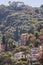 Vertical closeup of resort buildings in Portofino comune village in Italy