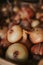 Vertical closeup shot of a pile of onions in a marketplace