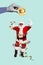 Vertical collage image of excited funky santa claus chill dancing big arm hold disco ball isolated on creative