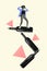 Vertical collage image of excited overjoyed black white gamma person stand huge wine bottle dancing isolated on drawing