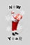 Vertical collage image of positive funky santa claus hands hold giftbox new year festive event painted poster