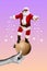 Vertical collage picture of arm fingers black white effect hold tree ball toy mini santa claus dancing drawing