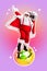 Vertical collage picture of carefree funky aged santa stand big disco ball carry boombox point finger dance isolated on