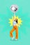 Vertical collage picture of carefree overjoyed girl point finger dancing big disco ball isolated on drawing background