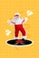 Vertical collage picture of overjoyed excited santa dancing big vinyl record hands pull suspenders isolated on yellow