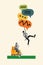 Vertical collage of two young people relationship communicate two phrases dialogue round clouds air balloons isolated on