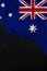 Vertical color national flag of modern state of Australia, beautiful silk, black blank, concept of tourism, economy, politics,