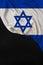 Vertical color national flag of modern state of Israel, beautiful silk, black blank, concept of tourism, economy, politics,