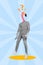 Vertical creative collage image of funny funky man pink flamingo bird question marks magical spell transformation