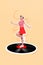 Vertical creative collage image of positive young attractive student woman mini skirt dancing retro vintage vinyl record