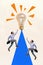 Vertical creative collage jumping upwards young businessman reach lightbulb idea successful plan solution strategy