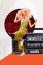 Vertical creative collage picture illustration image caricature rose head woman dance retro party stereo sketch colorful